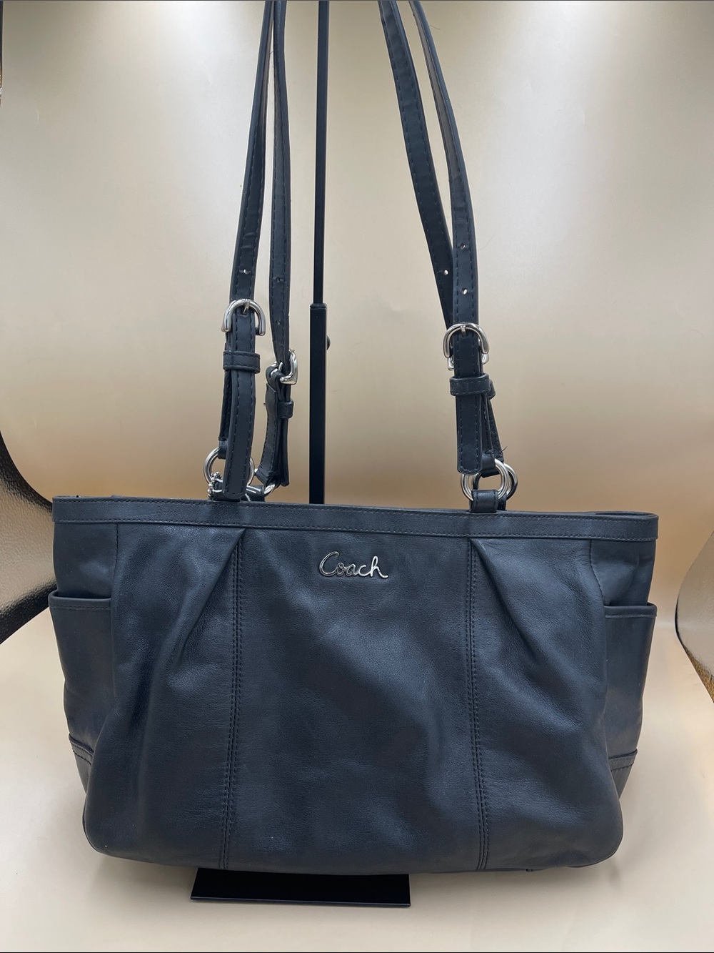 Coach Black Leather Shoulder Bag with Silver Hardware East West Gallery F17721